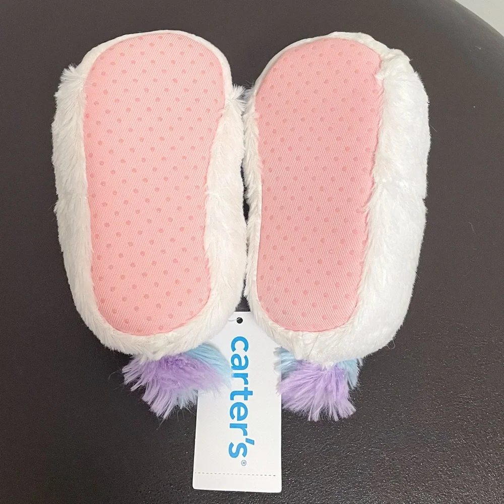 Carters White Pink Faux Fur Grace Unicorn Slippers NWT XS Toddler Girls 3/4 3 4